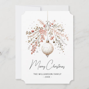 Roze Groene Bol Kerst Watercolor Kaart