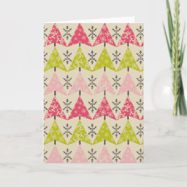 Roze & groene bomen met sneeuwvlokken feestdagen kaart