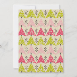 Roze & groene bomen met sneeuwvlokken feestdagenkaart
