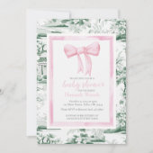 Roze & Groene Boog Chinoiserie Monogram Baby showe Kaart (Voorkant)