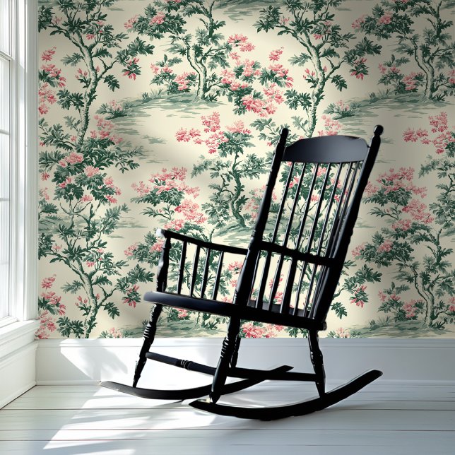 Roze & Groene Botanische Chinoiserie Stijl Behang (Creator heeft geüpload)