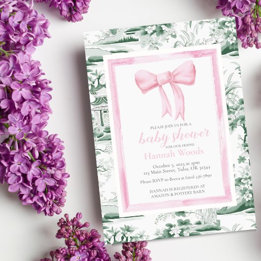 Roze & Groene Bow Chinoiserie met bewerking op de Kaart