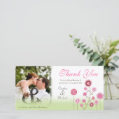 Roze Groene bruiloft Dank u Foto Template Kaart (Staand voorkant)