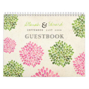 Roze & groene bruiloft gepersonaliseerde foto gast kalender