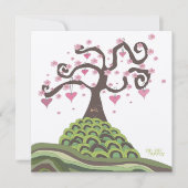 Roze groene bruiloft Monogram Blossom Tree Invite Kaart (Voorkant)
