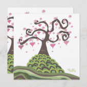 Roze groene bruiloft Monogram Blossom Tree Invite Kaart (Voorkant / Achterkant)