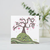 Roze groene bruiloft Monogram Blossom Tree Invite Kaart (Staand voorkant)