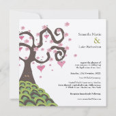 Roze groene bruiloft Monogram Blossom Tree Invite Kaart (Achterkant)