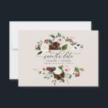 Roze, groene bruine bruine bruine bruinkoolbruilof save the date<br><div class="desc">Roze,  groene bruine bruiloft,  met de dadel. Met prachtige waterverf bladeren,  witte floralen,  houten plak en scripthandschrift. Deze moderne uitnodiging zal zeker de stijl bepalen voor je komende feest.</div>