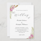 Roze groene bruine Floral Boho Waterverf Wedding Kaart (Voorkant)