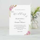 Roze groene bruine Floral Boho Waterverf Wedding Kaart (Staand voorkant)