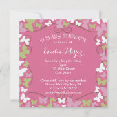 Roze groene Butterflies Baby shower Uitnodiging (Voorkant)