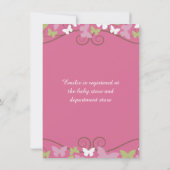 Roze groene Butterflies Baby shower Uitnodiging (Achterkant)