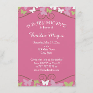 Roze groene Butterflies Baby shower Uitnodiging