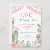 Roze groene Cactus One Prickly Pair 1st Birthday Kaart (Voorkant)