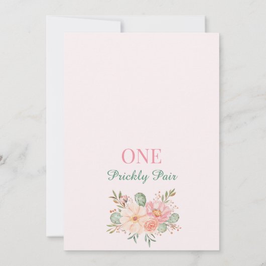 Roze groene Cactus One Prickly Pair 1st Birthday Kaart (Achterkant)