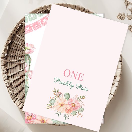 Roze groene Cactus One Prickly Pair 1st Birthday Kaart