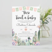 Roze groene Cactus Taco Bout A Baby shower RSVP Kaart (Staand voorkant)