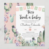 Roze groene Cactus Taco Bout A Baby shower RSVP Kaart (Voorkant / Achterkant)