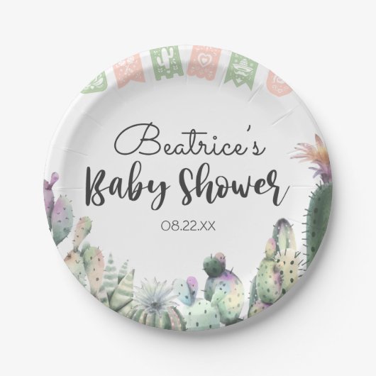 Roze groene Cactus Taco Bout A Baby shower RSVP Papieren Bordje (Voorkant)