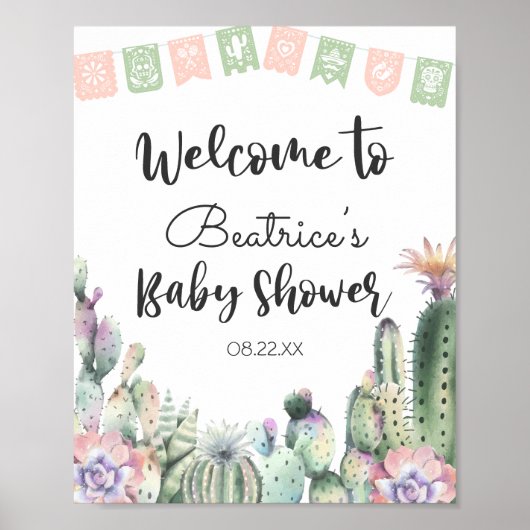Roze groene Cactus Taco Bout A Baby shower RSVP Poster (Voorkant)