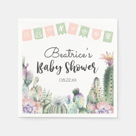 Roze groene Cactus Taco Bout A Baby shower RSVP Servet (Voorkant)