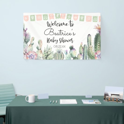 Roze groene Cactus Taco Bout A Baby shower RSVP Spandoek (Beurs)