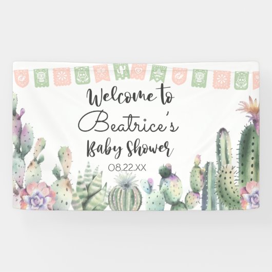 Roze groene Cactus Taco Bout A Baby shower RSVP Spandoek (Horizontaal)
