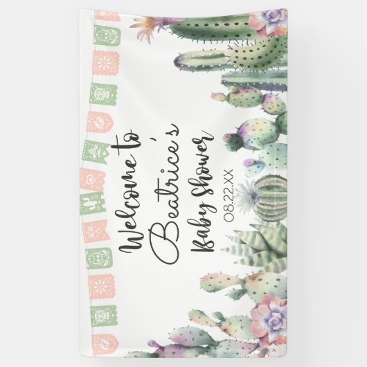 Roze groene Cactus Taco Bout A Baby shower RSVP Spandoek (Verticaal)