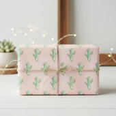Roze & Groene Cactus Wrap: Schattigee Gift Vibe Inpakpapier Vel