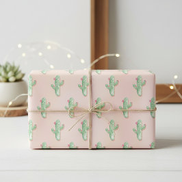 Roze & Groene Cactus Wrap: Schattigee Gift Vibe Inpakpapier Vel