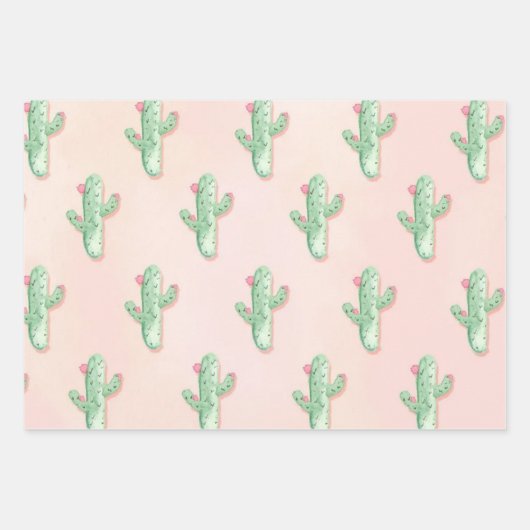 Roze & Groene Cactus Wrap: Schattigee Gift Vibe Inpakpapier Vel (Voorkant 3)