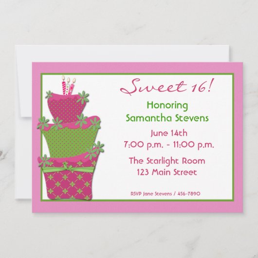 Roze Groene Cake Invitation Kaart (Voorkant)