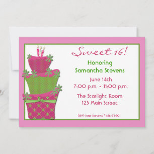 Roze Groene Cake Invitation Kaart