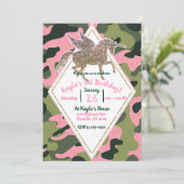 Roze Groene Camo Camouflage & Gouden Eenhoorn Part Kaart (Staand voorkant)