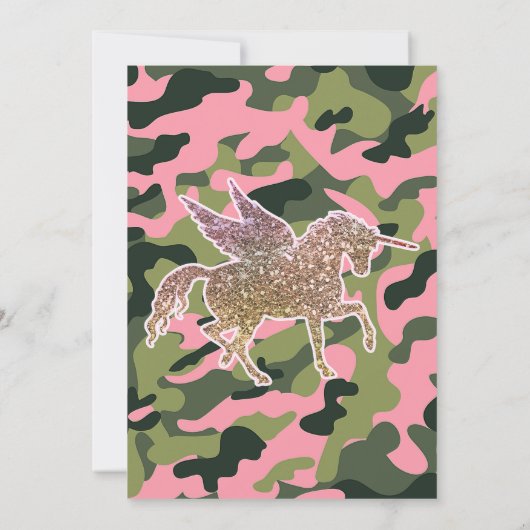 Roze Groene Camo Camouflage & Gouden Eenhoorn Part Kaart (Achterkant)