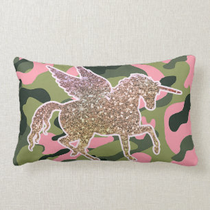 Roze Groene Camo Camouflage & Gouden Glitter Eenho Kussen