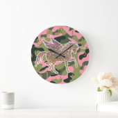 Roze groene Camouflage & Gold Glitter Unicorn Grote Klok (Huis)