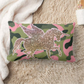 Roze groene Camouflage & Gold Glitter Unicorn Kussen (Deken)
