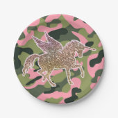 Roze groene Camouflage & Gold Glitter Unicorn Papieren Bordje (Voorkant)
