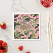 Roze groene Camouflage & Gold Glitter Unicorn Servet (Insitu)