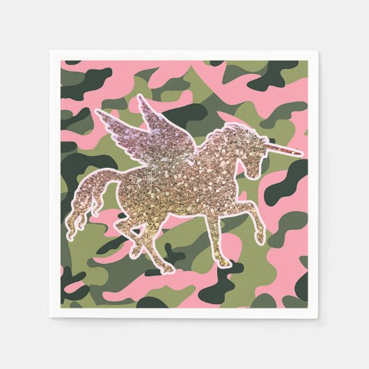 Roze groene Camouflage & Gold Glitter Unicorn Servet (Voorkant)