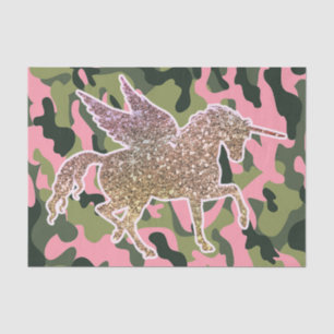 Roze groene Camouflage & Gold Glitter Unicorn Tissuepapier