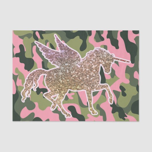 Roze groene Camouflage & Gold Glitter Unicorn Tissuepapier (Voorkant)