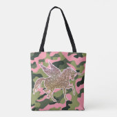 Roze groene Camouflage & Gold Glitter Unicorn Tote Bag (Achterkant)