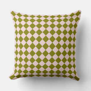 Roze Groene Checker Diamant Patroon Kussen