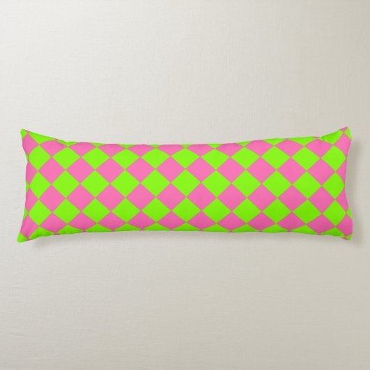 Roze Groene Checker Diamant Patroon Lichaamskussen (Voorkant)