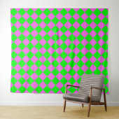 Roze Groene Checker Diamant Patroon Wandkleed (In Situ (horizontaal))
