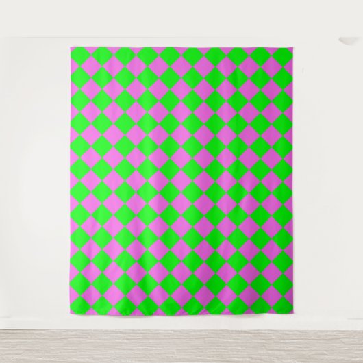 Roze Groene Checker Diamant Patroon Wandkleed (Voorkant)