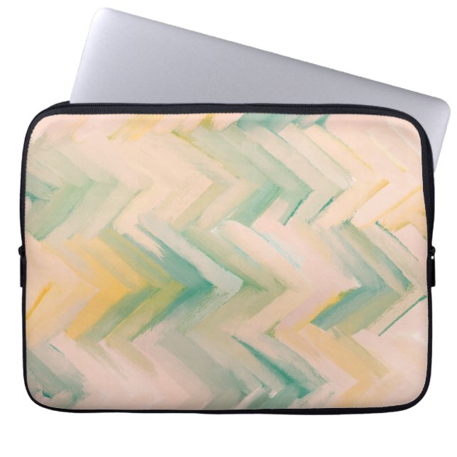Roze groene chevron. Moderne abstracte geometrisch Laptop Sleeve (Voorkant)
